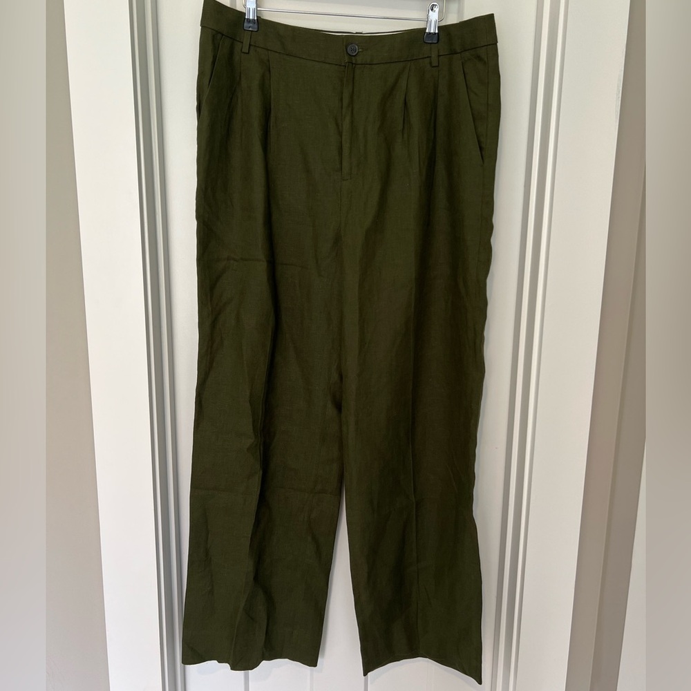 NWT Banana Republic: Olive Green 100% Linen Wide Leg Pants: Size 14